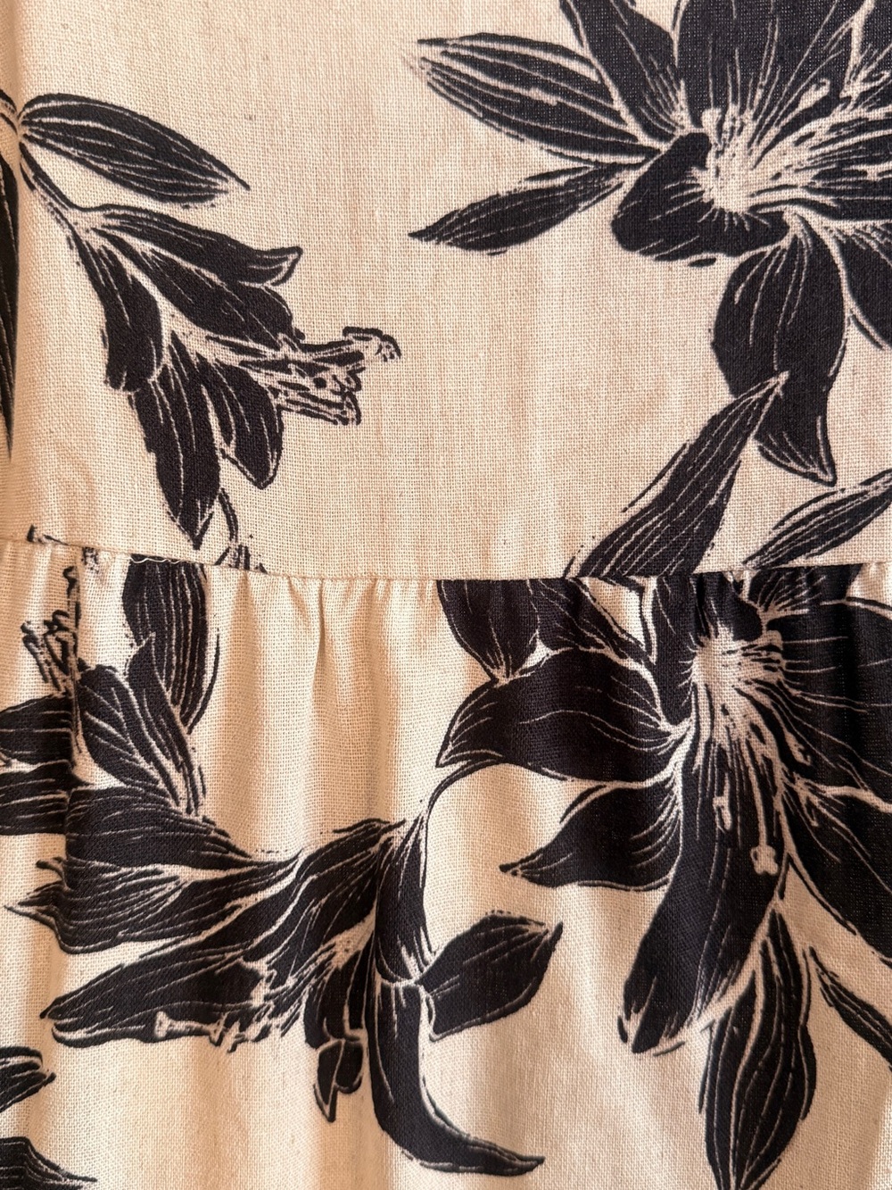 Women’s Cream Floral Tiered Maxi Dress with Black Print - Picture 2 of 4